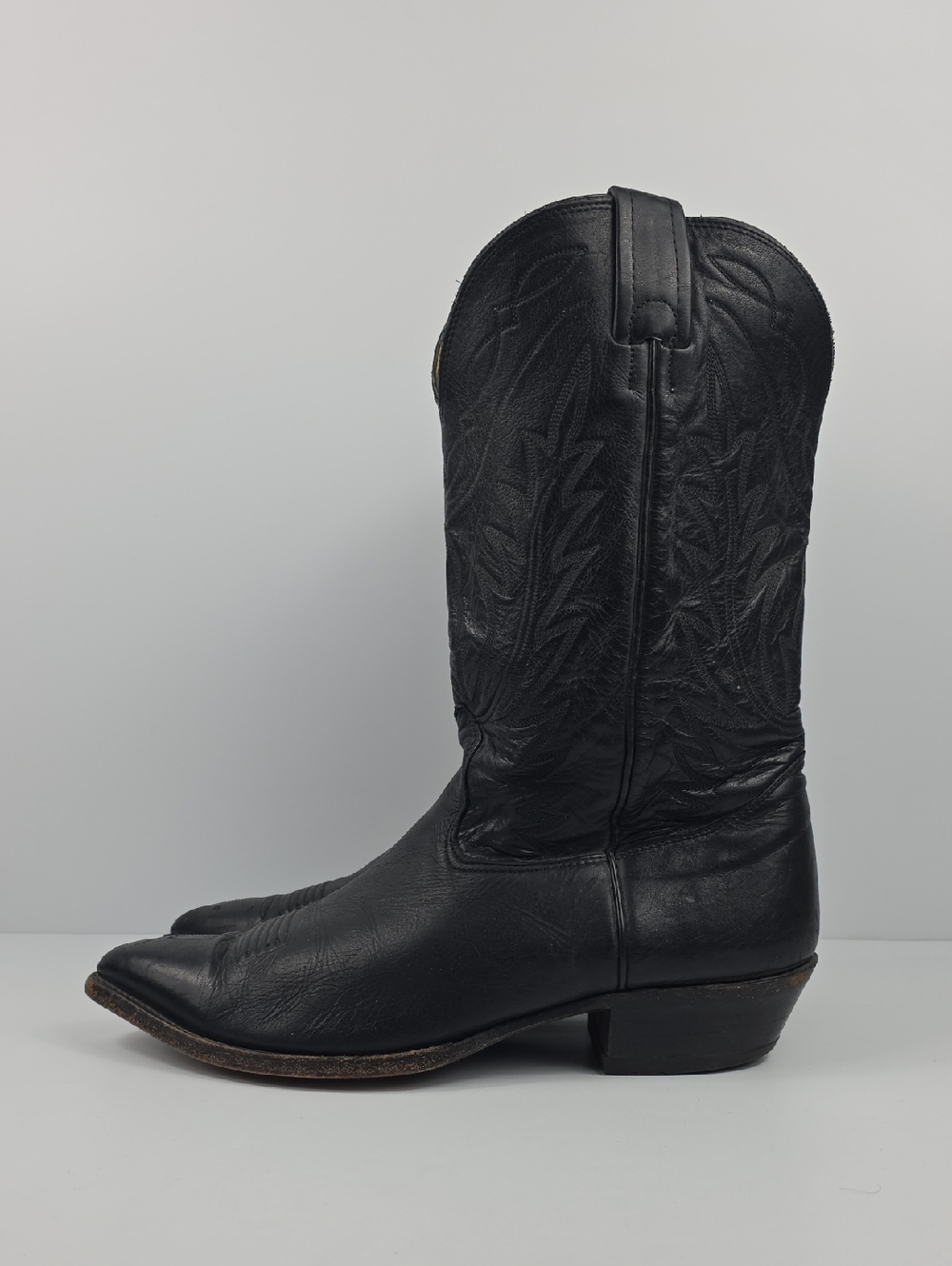 Vintage Nocona Made in USA Black Leather Western Cowboy Boots Men's Size 10.5 - Picture 8 of 16